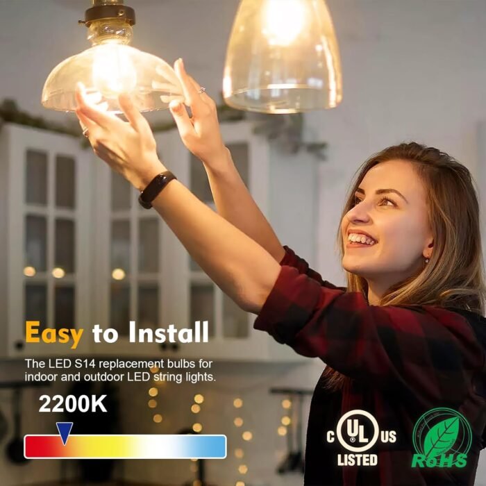 24 Pack LED S14 Replacement Light Bulbs, Waterproof 1W Vintage Edison Bulbs for Outdoor Patio Backyard String Lights, Dimmable, E26 Regular Medium Screw Base, 2200K Warm White - Image 2