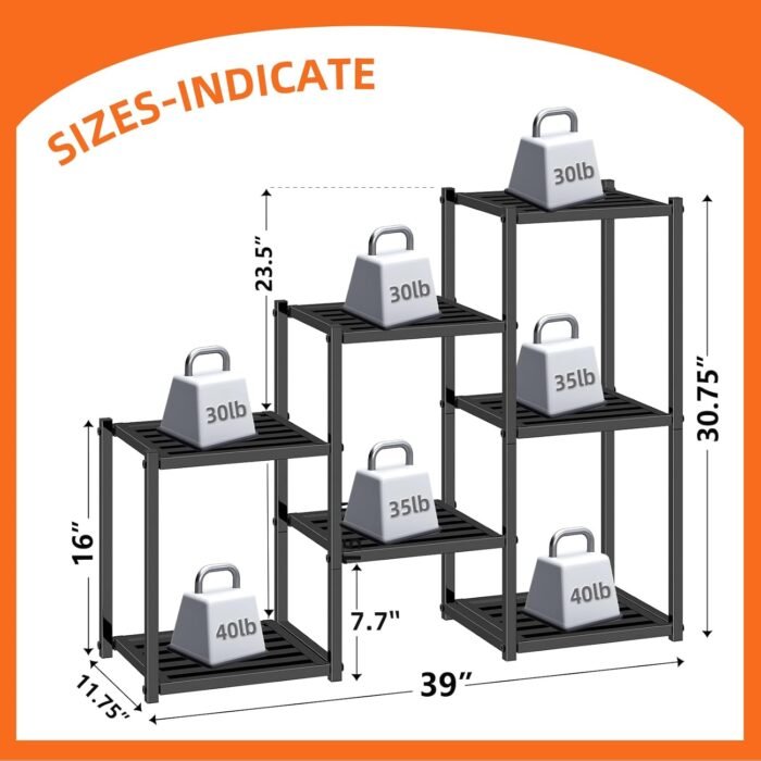 Simple Trending Plant Stand Indoor Outdoor, Heavy Duty Metal Waterproof 7 Tiered Plant Shelf for Multiple Flower Planter Holder Tall Large Rack, Black - Image 6