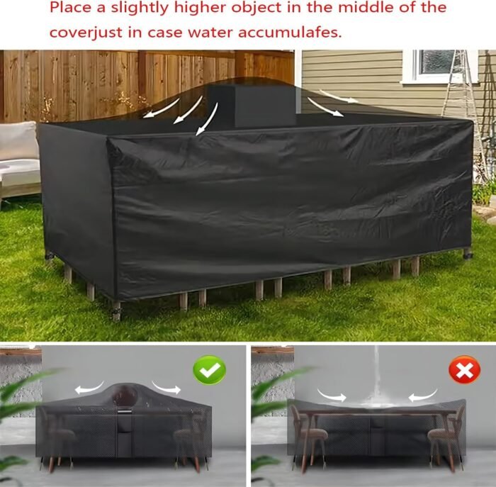 Patio Furniture Covers Waterproof, 94x35x30inch/LxWxH 600D Heavy Duty Rectangle Patio Furniture Cover Waterproof Outdoor Dining Table and Chair Cover Outdoor Furniture Covers Waterproof - Image 4