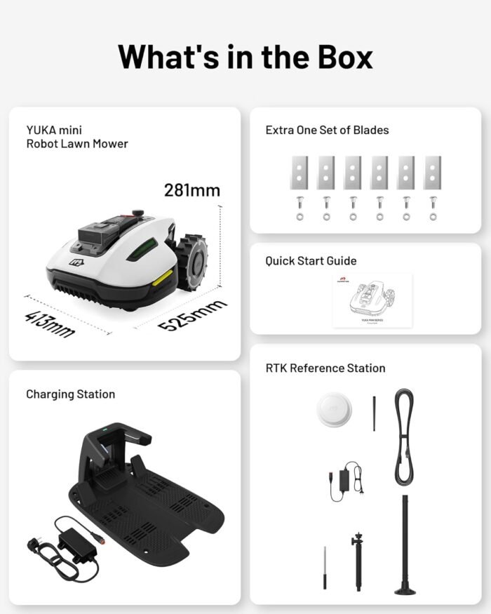 YUKA Mini 500H Robotic Lawn Mower Reception 0.12 Acre, Max. 0.17 Acre, Ultrasense AI Vision+ RTK Positioning, Auto Mapping, App Control, 50% Slope, Cutting Height 2''~3.5'', 15 Mowing Zones - Image 8