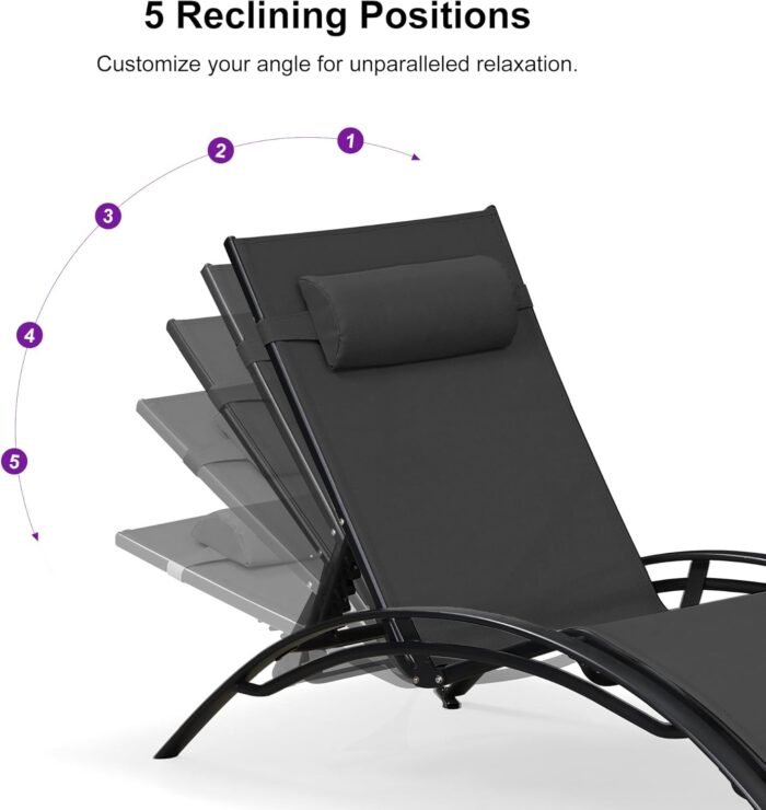 PURPLE LEAF Patio Oversized Chaise Lounge Chair Set with Side Table Pool Adjustable Recliner Chairs for Outside Outdoor Sunbathing Tanning Poolside Lounger - Image 5
