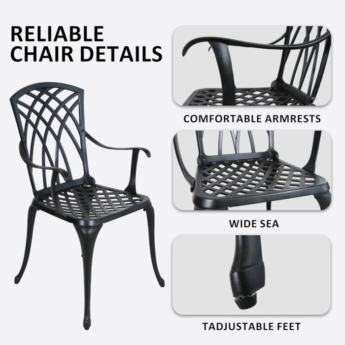 3 Piece Outdoor Bistro Set,All Weather Cast Aluminum Patio Table and Chairs Set of 2 with 1.97" Umbrella Hole,Outdoor Dining Set Patio Bistro Set for Garden,Porch,Balcony,Black - Image 2