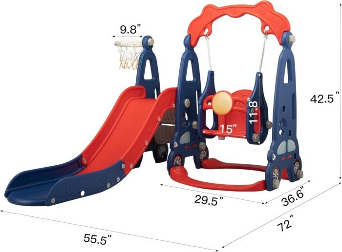 4 in 1 Slide Climber Swing Set, Freestanding Toddler Slide Climber Playset with Basketball Hoop, Toddler Playground Indoor Outdoor, Easy Setup (Red) - Image 7