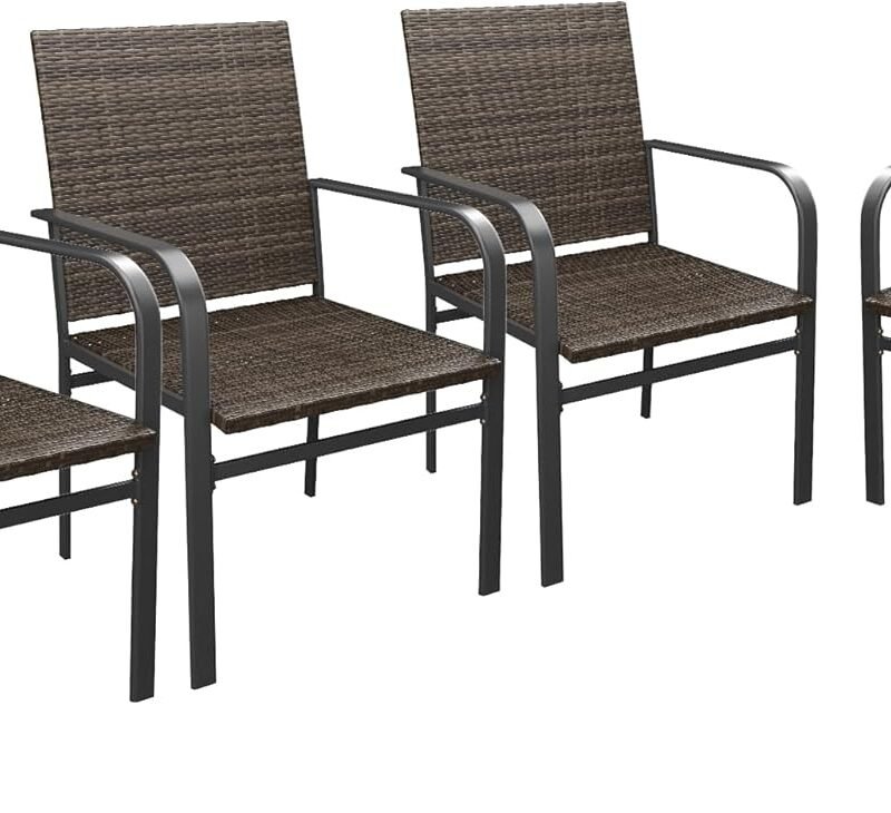VICLLAX Patio Dining Chairs Set of 4, Outdoor Wicker Chairs with All-Weather Metal Frame Lightweight Chairs Fit for Front Porch Deck Yard, Brown Rattan