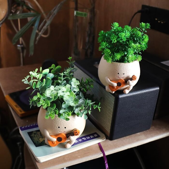 Smily Face Planter Pot with Drainage Hole Cute Resin Head Planters for String of Pearls Plant Live Unique Guitar Succulent Pots for Indoor Outdoor Plants Gift IdeaI for Mother Christmas(Large) - Image 4