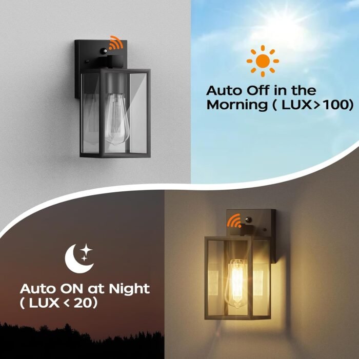 WIHTU Dusk to Dawn Outdoor Wall Lights, 4 Pack Exterior Lighting Fixtures for House, Waterproof Porch Lights with E26 Sockets, Black Outdoor Wall Sconce for Front Door, Patio, Garage - Image 2