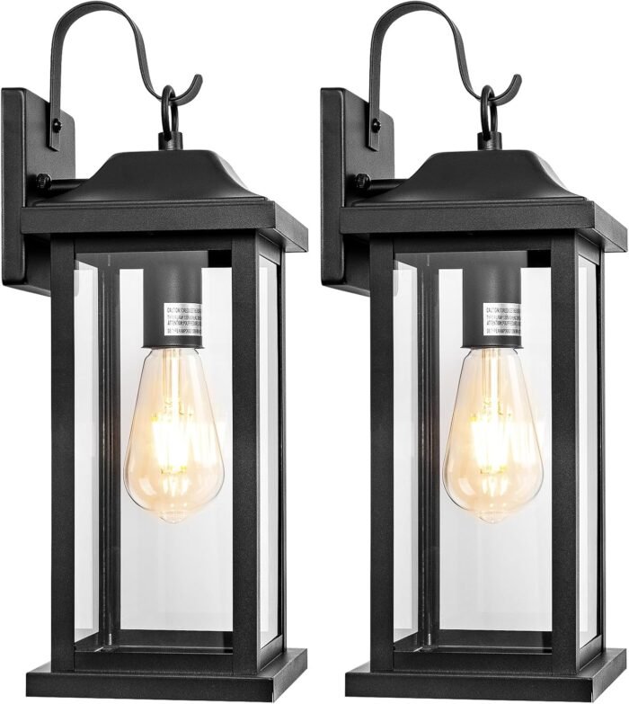 2-Pack 17 Inch Large Outdoor Light Fixtures, Exterior Matte Black Wall Sconces IP65 Waterproof Anti-Rust, Porch Lights with Clear Glass Outside Modern Wall Lanterns E26 Bulb Base - Image 8