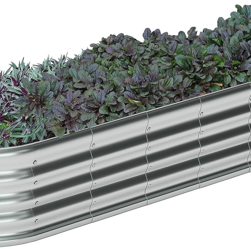 zizin Galvanized Raised Garden Bed Metal Oval Raised Garden Beds Outdoor Planter Box for Vegetables (9x3x1.3FT, Silver)