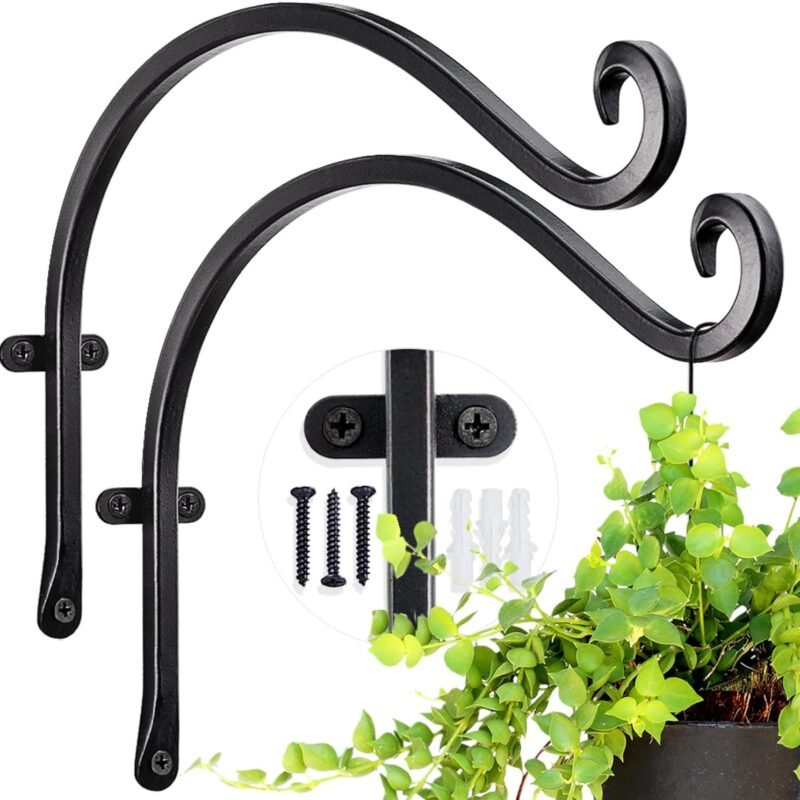 AJART Hanging Plant Hanger Outdoor: 12-Inch Bird Feeder Wall Hooks - Rust-Resistant Plant Bracket Hook for Hanging Flower Baskets