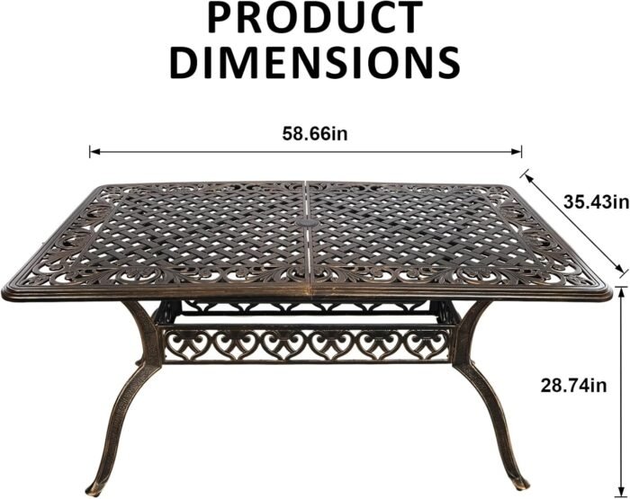 7 Piece Patio Dinning Set, Outdoor Cast Aluminum Dinning Set, All Weather Outdoor Dining Set for Garden, Include 6 Chairs and 1 Round Patio Table with Umbrella Hole - Image 7