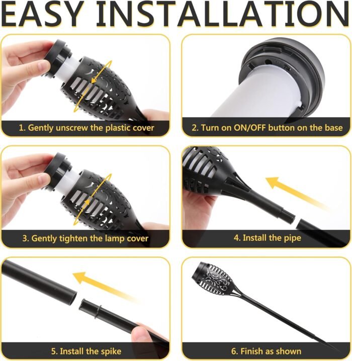 Toodour Solar Torch Flame Lights, 6 Pack Solar Lights Outdoor with Flickering Flame, Waterproof Solar Pathway Lights Landscape Decoration Lighting for Garden, Lawn, Yard, Outdoor Decorations - Image 7
