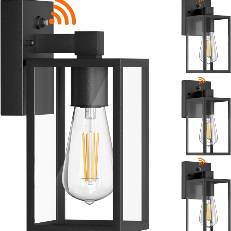 WIHTU Dusk to Dawn Outdoor Wall Lights, 4 Pack Exterior Lighting Fixtures for House, Waterproof Porch Lights with E26 Sockets, Black Outdoor Wall Sconce for Front Door, Patio, Garage