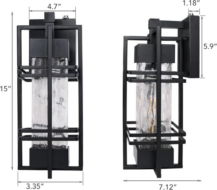 Dusk to Dawn Outdoor Front Porch Light Fixtures Wall Mount,2 Pack Sensor Exterior Lighting Fixtures for House, Waterproof Wall Sconce Lights, Outside Lantern Lamp for Garage, Doorway(Bulb Included) - Image 5