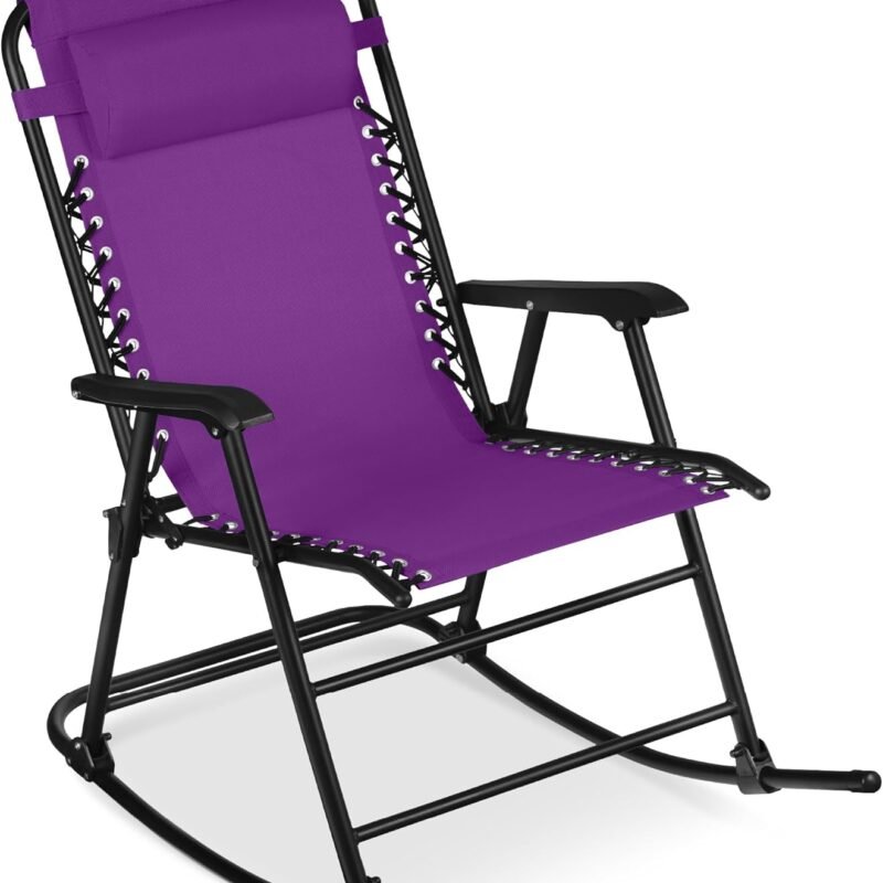 Best Choice Products Outdoor Folding Rocking Chair, Zero Gravity Lounge Chair, Patio Rocker w/Headrest Pillow - Amethyst Purple