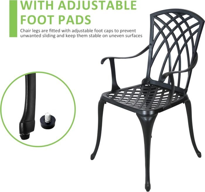 3 Piece Outdoor Bistro Set,All Weather Cast Aluminum Patio Table and Chairs Set of 2 with 1.97" Umbrella Hole,Outdoor Dining Set Patio Bistro Set for Garden,Porch,Balcony,Black - Image 4