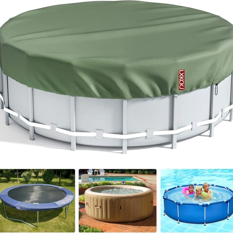 LXKCKJ 12 Ft Round Pool Cover, Solar Covers for Above Ground Pools, Inground Pool Cover Protector with Drawstring Design Increase Stability, Hot Tub Cover Ideal for Waterproof and Dustproof (Green)