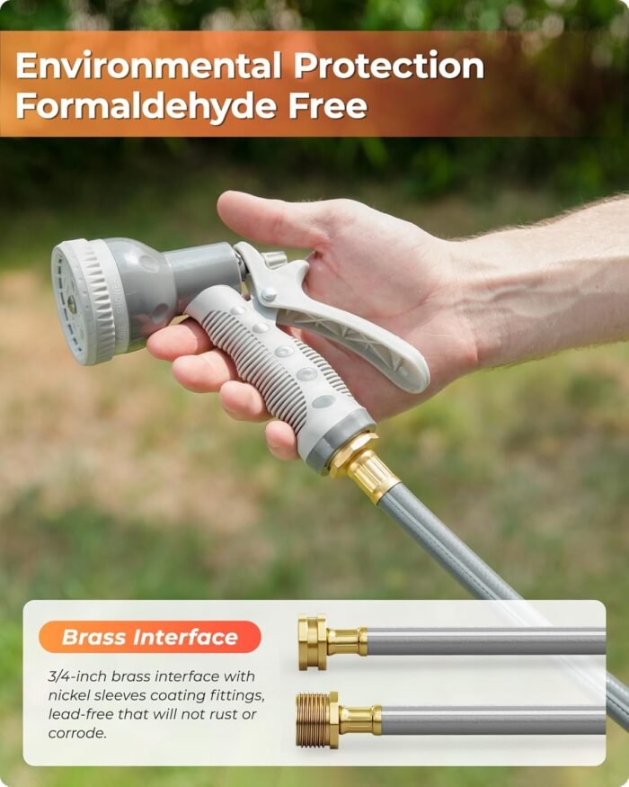 Ayleid Retractable Garden Hose Reel,5/8 in x 100 FT Wall Mounted Hose Reel, with 9- Function Sprayer Nozzle, Any Length Lock/Slow Return System/Wall Mounted/180°Swivel Bracket (Grey) - Image 5