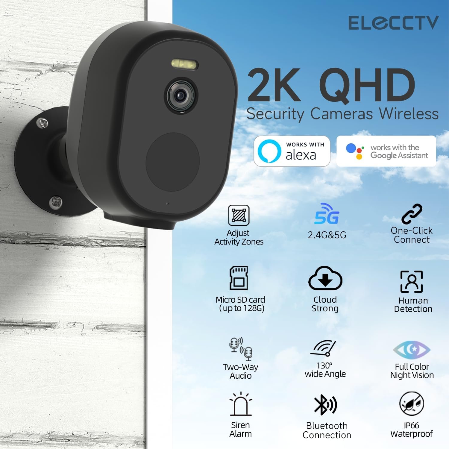 2.4GHz & 5GHz WiFi Security Cameras Wireless Outdoor, 2K/3MP QHD Home Security System 4-Cam Kit with 130°-Wide View, Night Vision, Spotlight,IP65 Waterproof, Support Alexa,Cloud/SD - Image 2