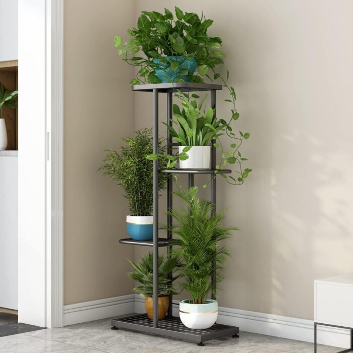 LINZINAR Plant Stand Indoor Outdoor Metal 4 Tier 5 Potted Multiple Flower Pot Holder ShelfPlanter Display Shelving Unit for Patio Garden Corner Balcony Living Room - Image 3