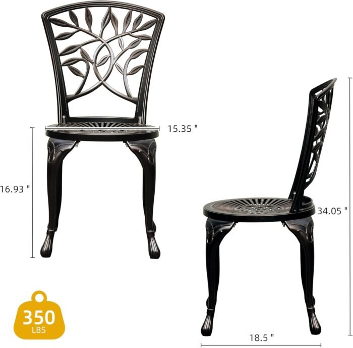 DWVO Outdoor Cast Aluminum Outdoor Chairs Set of 2, All-Weather Patio Dining Chair with Adjustable Feet for Balcony, Backyard, Deck, Garden, Hammered Bronze - Image 3