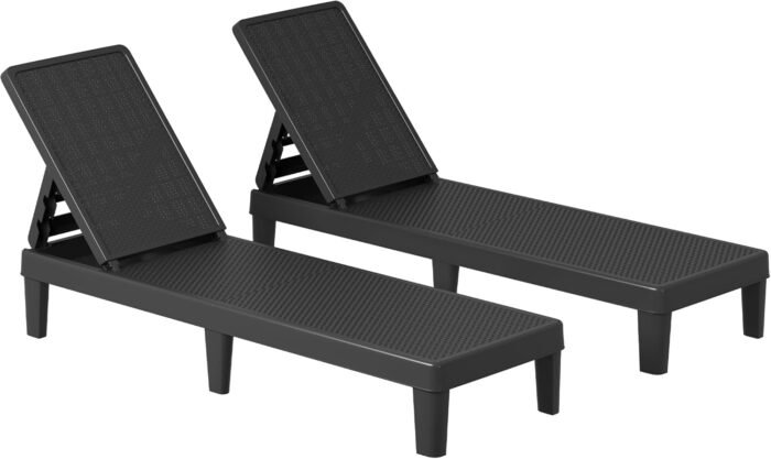 YITAHOME Outdoor Chaise Lounge Chairs Set of 2 with 4-Position Adjustable Backrest Easy Assembly, Waterproof Lightweight for Patio, Poolside, Beach, Yard, Black