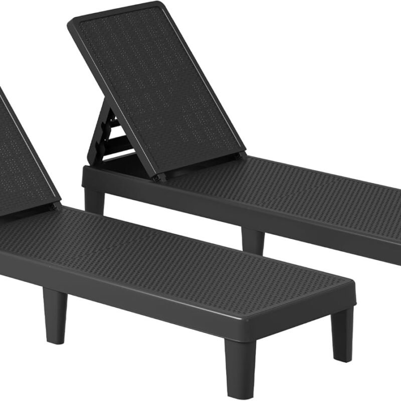 YITAHOME Outdoor Chaise Lounge Chairs Set of 2 with 4-Position Adjustable Backrest Easy Assembly, Waterproof Lightweight for Patio, Poolside, Beach, Yard, Black