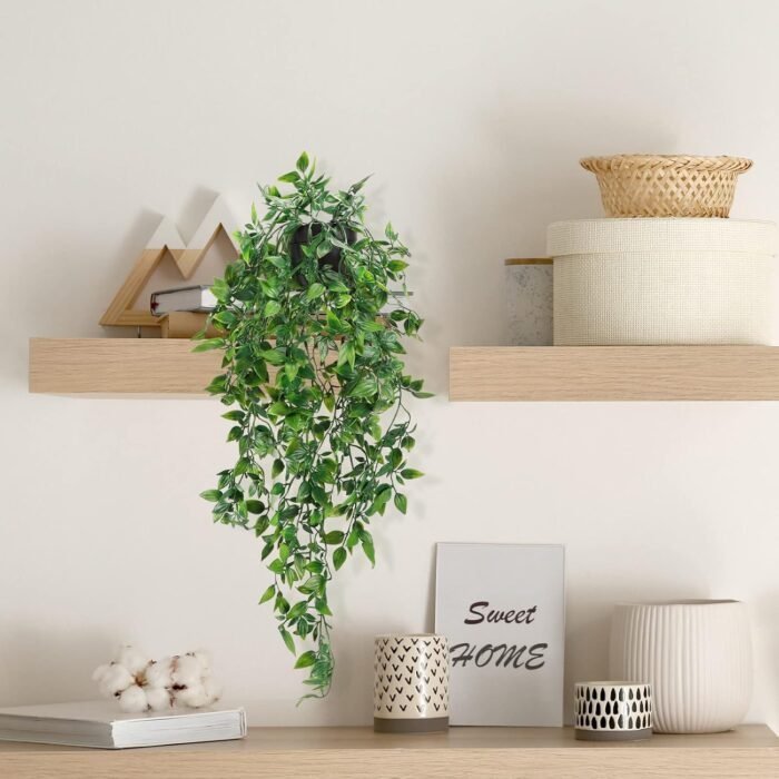 Whonline 2pcs Fake Hanging Plants, Artificial Potted Plants for Indoor Outdoor Aesthetic Office Living Room Shelf Decor - Image 5