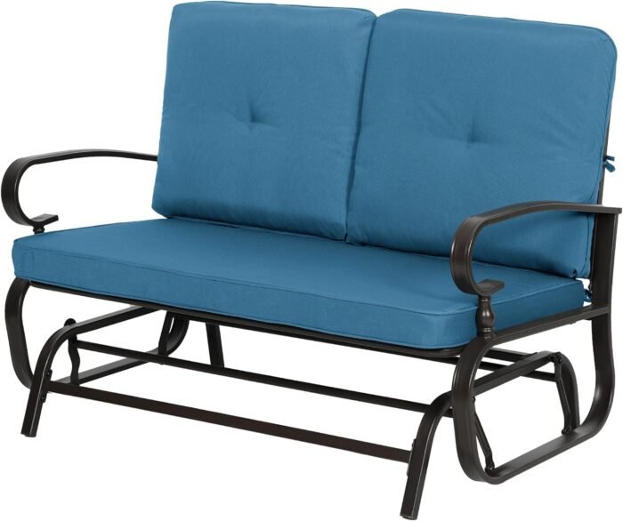 Incbruce Outdoor Rocking Chair with Cushion Glider Bench for 2 Person, Seating Loveseat Steel Frame for Porch, Patio, Garden (Peacock Blue)