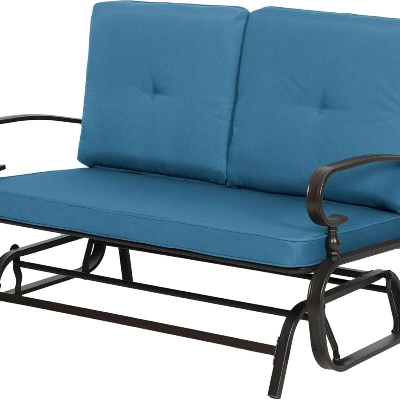 Incbruce Outdoor Rocking Chair with Cushion Glider Bench for 2 Person, Seating Loveseat Steel Frame for Porch, Patio, Garden (Peacock Blue)