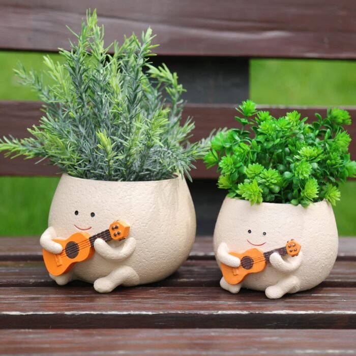 Smily Face Planter Pot with Drainage Hole Cute Resin Head Planters for String of Pearls Plant Live Unique Guitar Succulent Pots for Indoor Outdoor Plants Gift IdeaI for Mother Christmas(Large) - Image 5