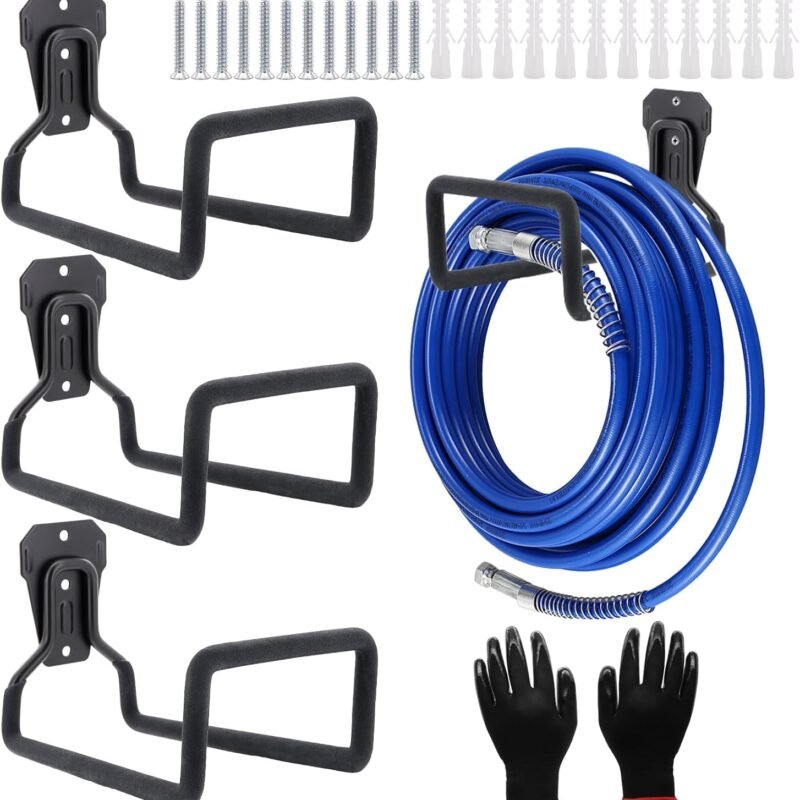 4 Pack Garden Hose Holder, Hose Reel Heavy Duty Hose Hanger, Wall Mounted Water Hose Holder Outdoor/Indoor Metal Durable Hose Hooks Ideal for Water Hose Storage Garden Yard Hold Max 308 Lbs- Black