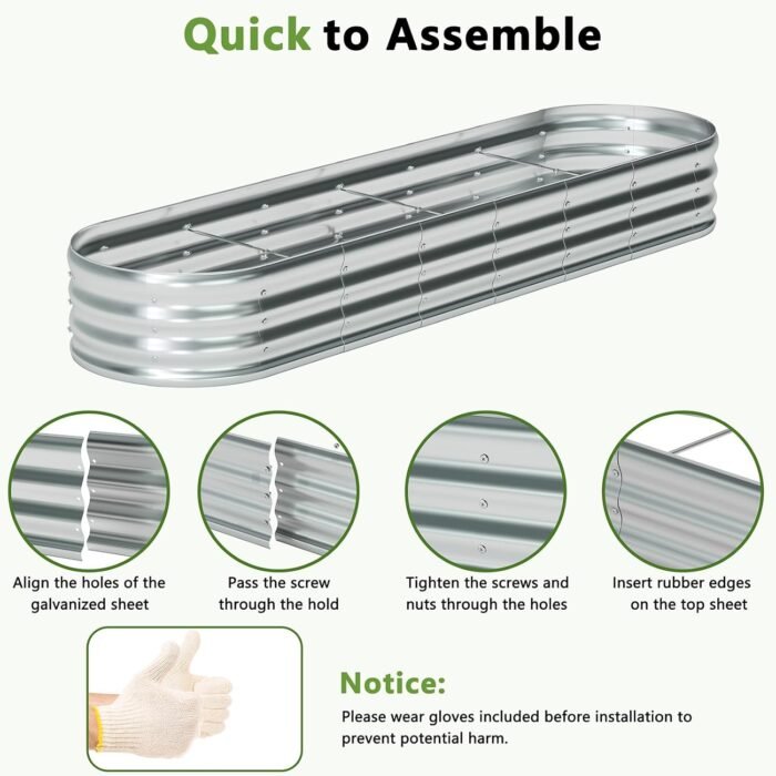 zizin Galvanized Raised Garden Bed Metal Oval Raised Garden Beds Outdoor Planter Box for Vegetables (9x3x1.3FT, Silver) - Image 5