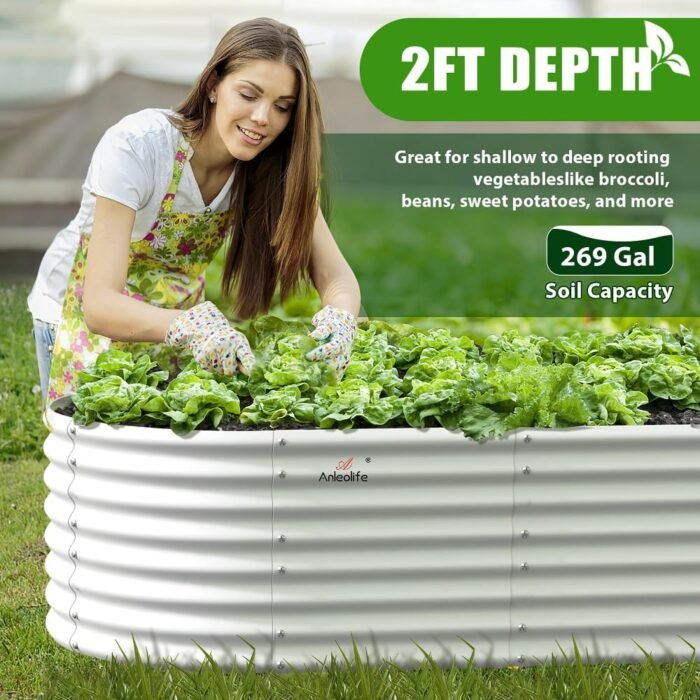 A ANLEOLIFE 6X3X2 ft Galvanized Raised Garden Beds Outdoor-8 Pack, Oval Large Metal Deep Root Planter Box for Planting Vegetables Flowers Herb, Anti-Rust & Easy-Setup, Antique White - Image 8