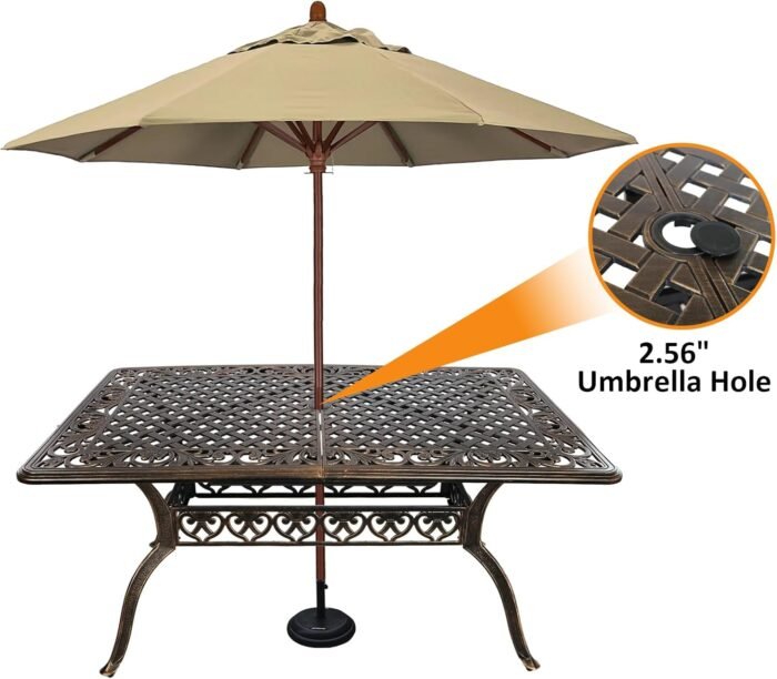7 Piece Patio Dinning Set, Outdoor Cast Aluminum Dinning Set, All Weather Outdoor Dining Set for Garden, Include 6 Chairs and 1 Round Patio Table with Umbrella Hole - Image 4