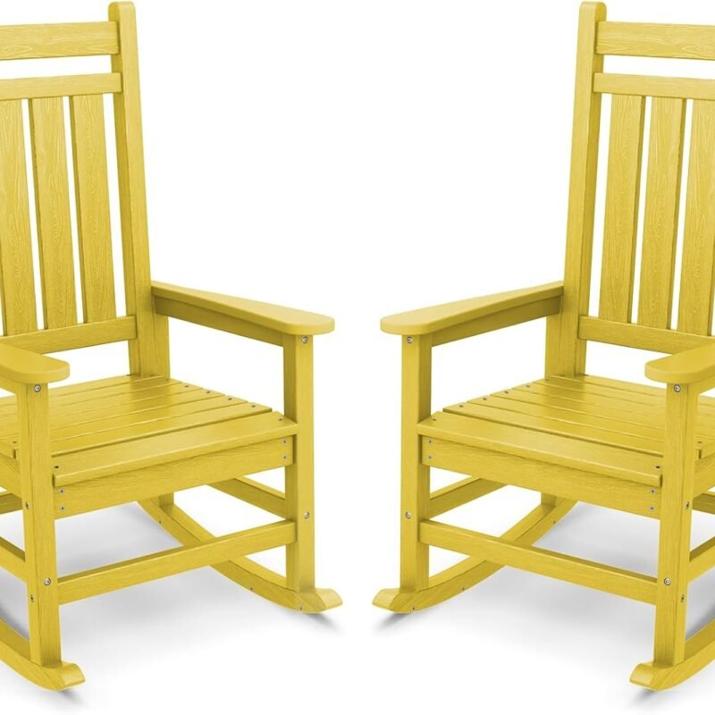 SERWALL Outdoor Rocking Chair Set of 2, HDPE Rocking Chairs for Adult, All Weather Porch Rockers for Lawn Garden, Yellow