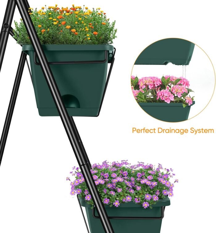 Vertical Raised Garden Bed 3 Tier Garden Planter Standing Planter Box Herb Garden Planter Outdoor and Indoor for Vegetables Flowers Green - Image 4