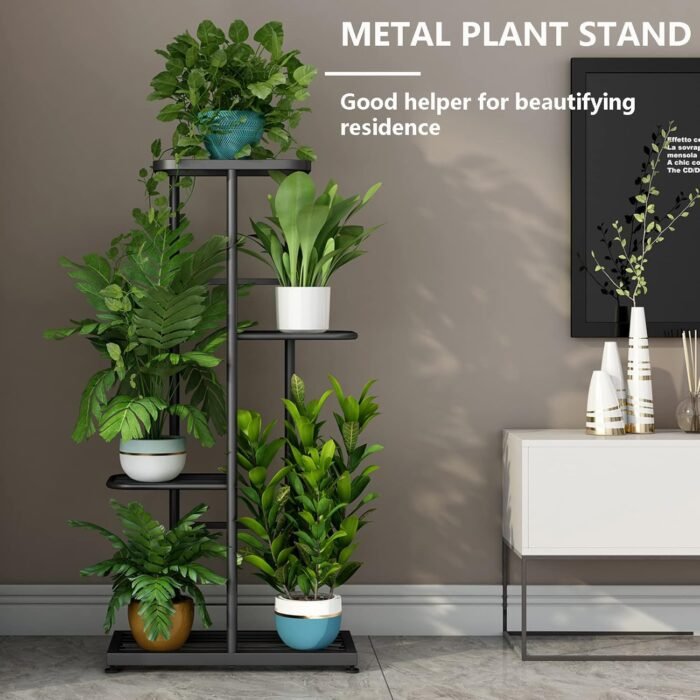 LINZINAR Plant Stand Indoor Outdoor Metal 4 Tier 5 Potted Multiple Flower Pot Holder ShelfPlanter Display Shelving Unit for Patio Garden Corner Balcony Living Room - Image 2