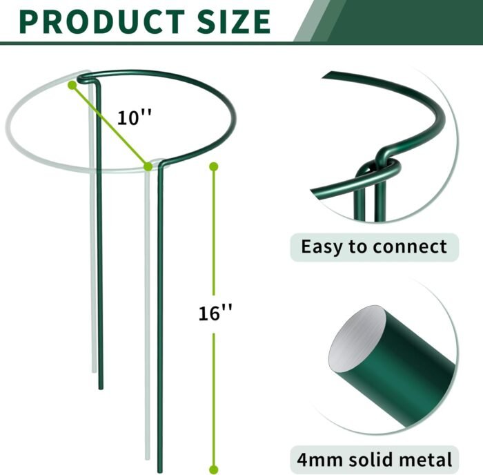10 Pack Peony Cages and Supports, 10" (W) x 16"(H) Plant Support, Heavy-Duty Metal Plant Support Stakes, Plant Stakes for Outdoor & Indoor Plants, Perfect for Flowers and Vegetable - Image 2