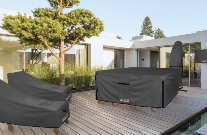 ULTCOVER 600D Tough Canvas Heavy Duty Rectangular Patio Table and Chair Cover - Waterproof Outdoor General Purpose Furniture Covers 111 x 74 inch, Black - Image 6
