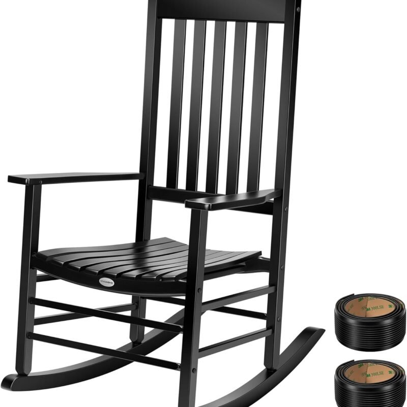 VIVOHOME Oversized Wooden Rocking Chair with Anti-Slip Strips for Noise Reduction, Suitable for Indoor, Porch, Garden, Black