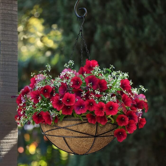 4 Pack 12 Inch Hanging Planters for Outdoor Plants Metal Watering Flower Baskets with Coco Liner for Hanging Pot Round Plant Holders Planter for Outside Garden Decoration - Image 4