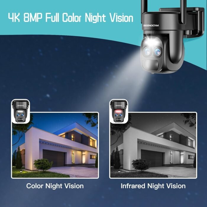 4K 8MP Solar Security Cameras Wireless Outdoor Battery Powered,360°PTZ Wireless Cameras for Home Security with Spotlight Siren, 5Dbi Dual antenna,PIR Human Detection,Color Night Vision,2.4/5Ghz - Image 4