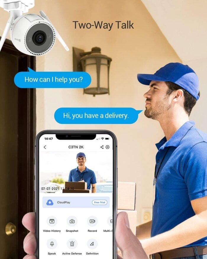 EZVIZ 2K Outdoor Camera for Home Security, WiFi Surveillance Camera Outside with Color Night Vision, No Subscription with Two-Way Talk, Motion Detection, IP67, Alexa/Google, 256 SD | C3TN 3MP - Image 3