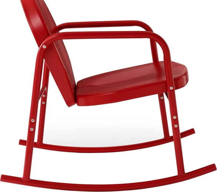 Crosley Furniture Griffith Retro Metal Outdoor Rocking Chairs, Set of 2, for Porch, Deck, Balcony, Backyard, Bright Red Gloss - Image 11