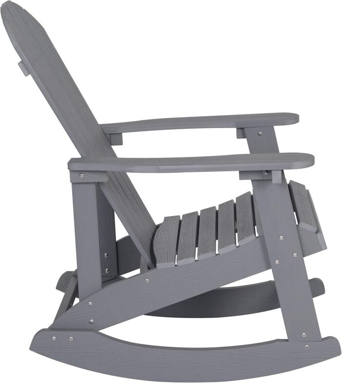 Flash Furniture Savannah Poly Resin Wood Adirondack Rocking Chair - All Weather Gray Polystyrene - Stainless Steel Hardware - Image 12