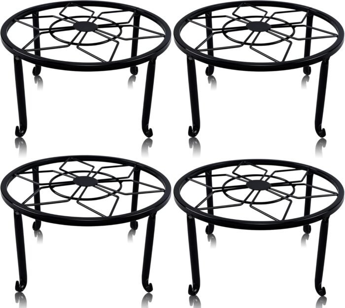 yosager 4 Pack Metal Plant Stands for Flower Pot, Heavy Duty Black Iron Potted Stand Holder, Indoor Outdoor Rustproof Metal Planter Container Round Supports Display Rack for Home & Garden Decor