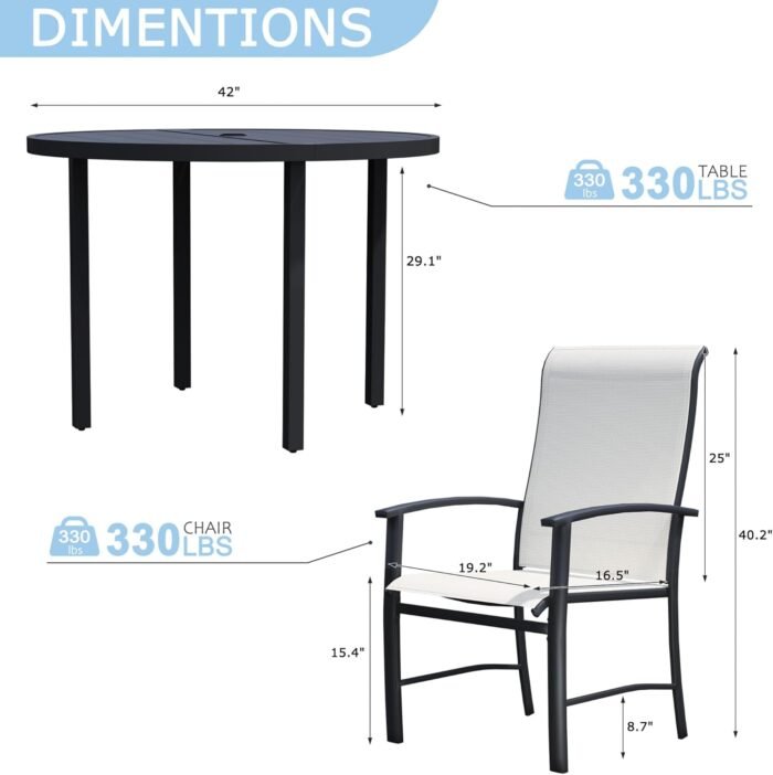 5 Piece Outdoor Dining Set, Patio Dining Set for 4, 42" Black Round Table with 4 Oyster Beige All Weather Outdoor Dining Chairs for Lawn, Garden, Porch - Image 6