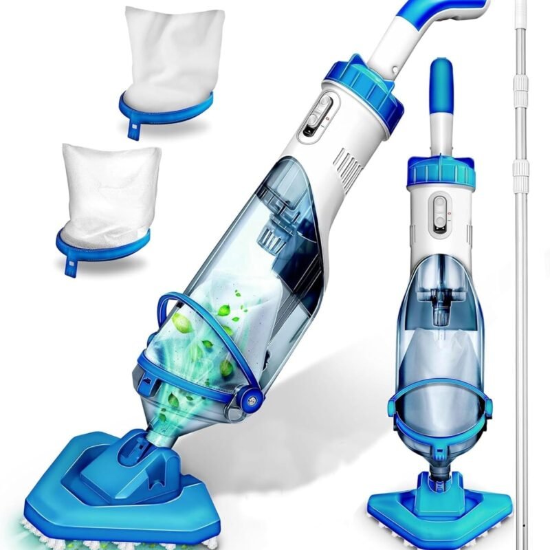 Cordless Handheld Pool Vacuum for Above Ground Pool with 18 Gal/Min Suction, 60 Min Run Time, Rechargeable Pool Cleaner with 60" Telescopic Pole for Sand, Silt in Inground Pools, Hot Tub and Spa