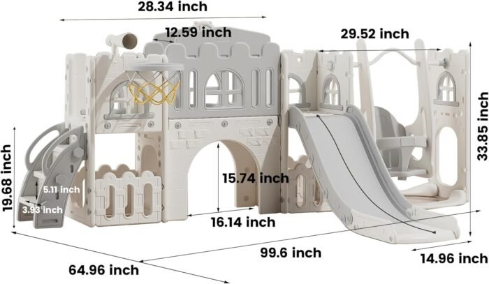 10 in 1 Toddler Slide, Age 1-3 with Swing, Basketball Hoop and Telescope, Kid Slide for Toddlers, Indoor Outdoor Slide Toddler Playset Toddler Playground (Grey) - Image 6