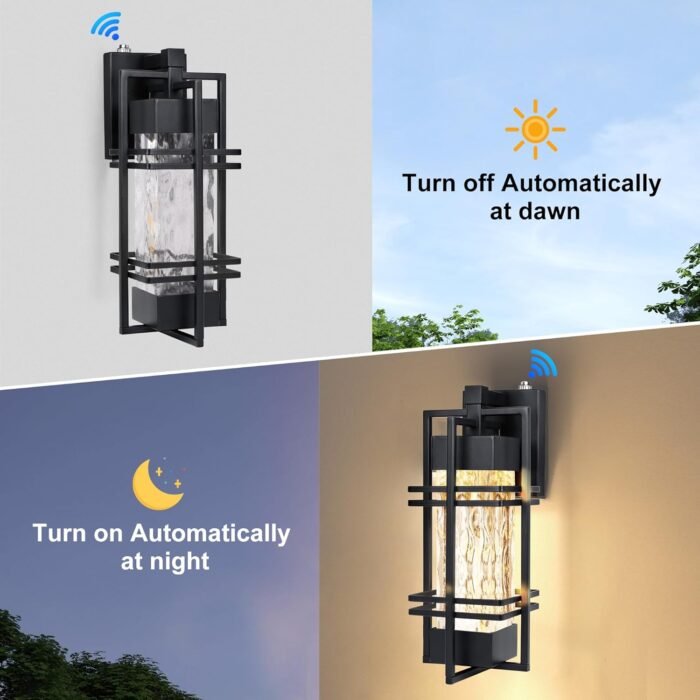 Dusk to Dawn Outdoor Front Porch Light Fixtures Wall Mount,2 Pack Sensor Exterior Lighting Fixtures for House, Waterproof Wall Sconce Lights, Outside Lantern Lamp for Garage, Doorway(Bulb Included) - Image 3